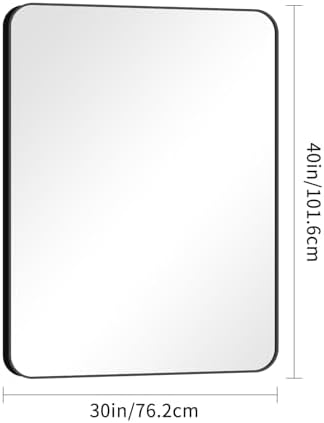 BONEWEI 30x40 inch Bathroom Mirror,Black Rectangle Mirror,Wall Mounted Bathroom Frame Vanity Mirror with Round Corner for Bedroom Living Room, Entryway Hangs Horizontal or Vertical