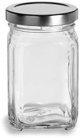 Nakpunar 12 pcs 6 oz Victorian Square Glass Jars with Silver Plastisol Lined Lids (6 fl oz, Silver)