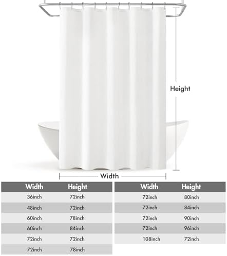 MIULEE Linen Fabric Shower Curtain White W60*L72 10 Metal Hooks