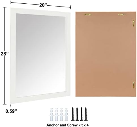 Bathroom Mirror for Over Sink 28x20 Inch Rectangular Wall Mirror, White