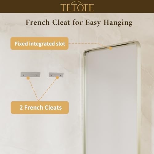 TETOTE Brushed Nickel Vanity Mirror for Bathroom 32 x 36 Beveled Edge Tempered Glass, Rounded Corner Rectangle Wall Mirror for Modern Bathroom, Living Room, Bedroom, Entryway