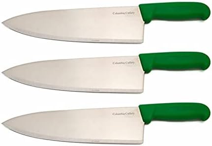10" Columbia Cutlery Commercial Chef/Cook Knife - Green Fibrox Handle - Razor Sharp and Dishwasher Friendly (3 Pack - 10" Green Chef)