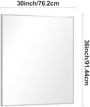BONEWEI Silver Bathroom Mirror,30x36 inch Wall Mirror for Bathroom Wall Mounted,Rectangle Mirror for Bathroom Over Sink,Modern Metal Frame for Living Room,Bedroom Entryway,Horizontal/Vertical
