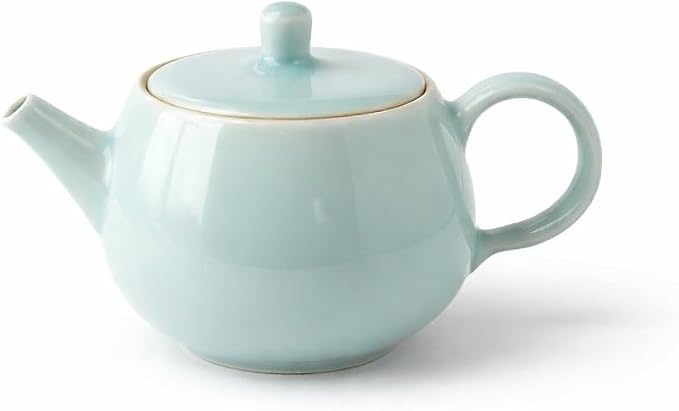 Ceramic Teapot with Textured Lid, Mint Green, Round Design