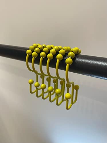 Shower Curtain Hooks,304 Stainless Steel Shower Rings for Bathroom,Double Glide Shower Hooks for Bathroom Shower Curtain Rods Curtains,Set of 12 Hooks,Yellow(Shower Curtain Hooks Style A )