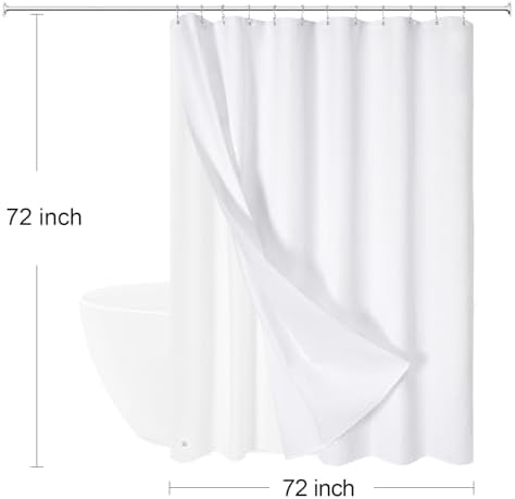Gibelle 3 in 1 White Shower Curtain with PEVA Liner, 12 Hooks, 72x72