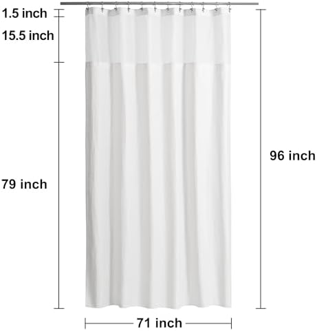 N&Y HOME Extra Long Waffle Shower Curtain with Snap-in Liner White, 71x96