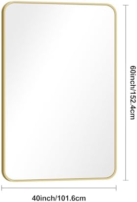 BONEWEI Gold Bathroom Mirror,60x40 inch Wall Mirror for Bathroom Wall Mounted,Round Rectangle Mirror for Bathroom Over Sink,Modern Frame for Home Decor Living Room,Bedroom Entryway,Horizontal/Vertical