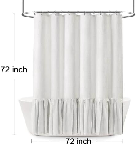 Farmhouse Shower Curtain Ruffle Linen White 72" W x 72" L