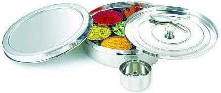 Stainless Steel Masala Dabba – 8x8 inch Indian Spice Box with 7 Compartments for Kitchen Storage