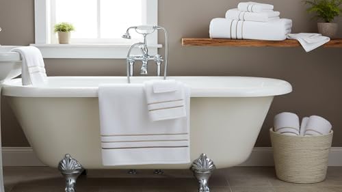 Hand Towels Set for Bathroom – Luxury 4-Piece Cotton Towels (30''x17''), Soft Absorbent & Quick Dry, 600 GSM Bath Towels for Bathroom, Hotel Spa Quality (White/Taupe, 4-Hand Towel Set)
