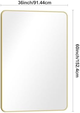 Gold Bathroom Mirror,55x36 inch Wall Mirror for Bathroom Wall Mounted,Round Rectangle Mirror for Bathroom Over Sink,Modern Frame for Home Decor Living Room,Bedroom Entryway,Horizontal/Vertical