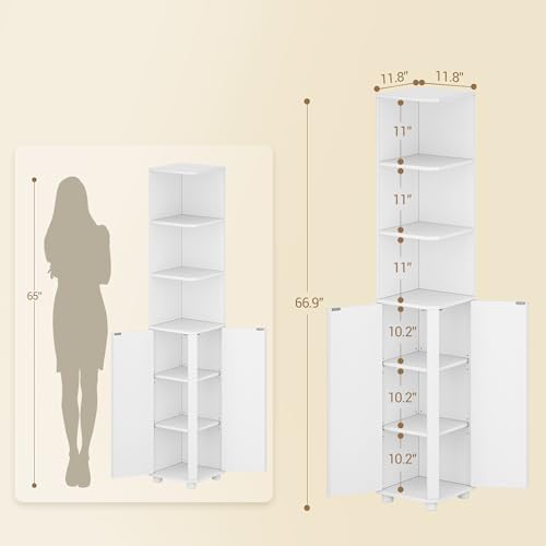 Hzuaneri Corner Cabinet, Tall Bathroom Corner Cabinet with Doors