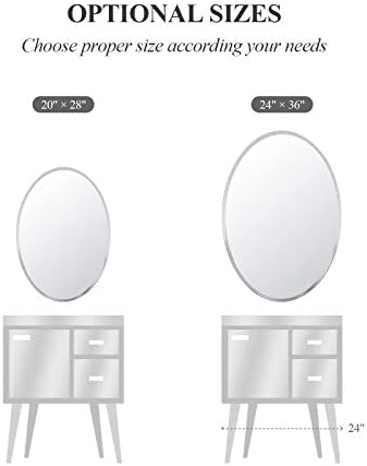 Oval Frameless Wall Mirror, 20 x 28 Inch, Beveled Edge Bathroom Mirror