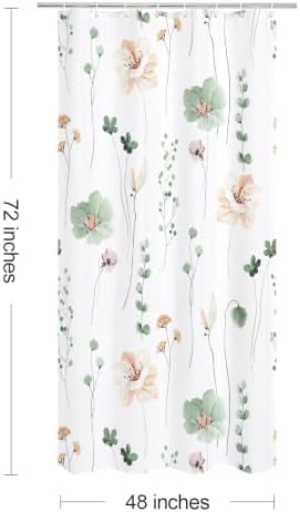 Gibelle Sage Green Beige Watercolor Floral Fabric Shower Curtain, 48x72