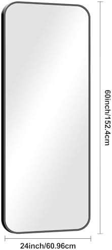 BONEWEI 24x60 inch Bathroom Mirror,Black Rectangle Mirror,Wall Mounted Bathroom Frame Vanity Mirror with Round Corner for Bedroom Living Room,Entryway Hangs Horizontal or Vertical
