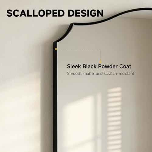 Black Vanity Wall Mirror 36"x24", Scalloped Edge Bathroom Mirror