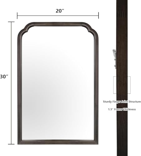 WallBeyond Wood Bathroom Mirrors for Wall Mounted, 20" x 30" Rustic Wood Frame Wall Mirrors Decorative for Living Room or Bedroom Vanity Mirror (Black)