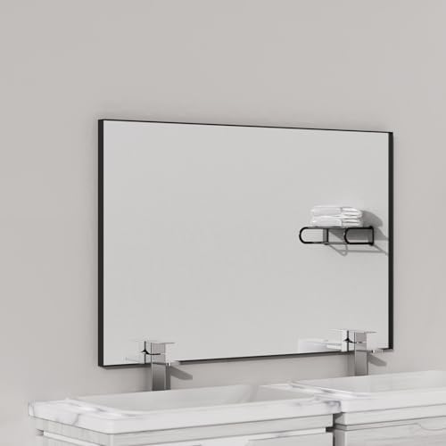VocalStar Black Framed Mirror for Bathroom 40 x 30 Inch, Large Rectangular Wall Mirror Square Corner Metal Frame Bathroom Vanity Mirror Farmhouse, 1/4-inch Shatterproof Glass | Ultra-Flush Hanging