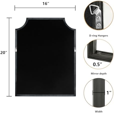WallBeyond Scalloped Wood Mirror for Wall Decor 16x20 Inch Black Small Bathroom Vanity Rectangle Mirror for Hallway Bedroom Living Room(Black)