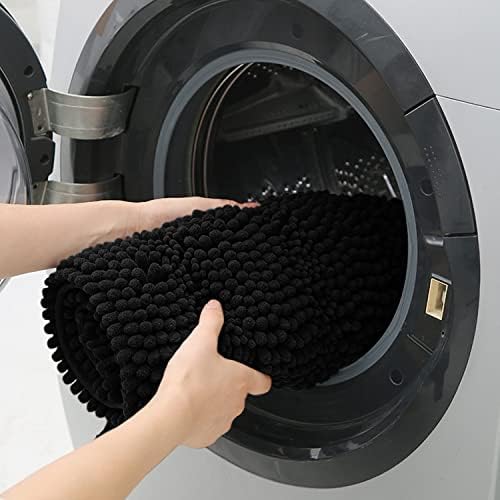 ACCUMTEK Striped Black Bathroom Rug Mat 59"x24" Ultra Soft, Non Slip Chenille Bath Rugs, Absorbent Plush Shaggy Bath Mats for Bathroom, Bedroom, Kitchen, Shower, Tub