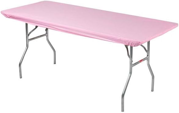 Kwik-Covers 8' Rectangle Plastic Table Covers 30" x 96", Bundle of 5 (Pink)
