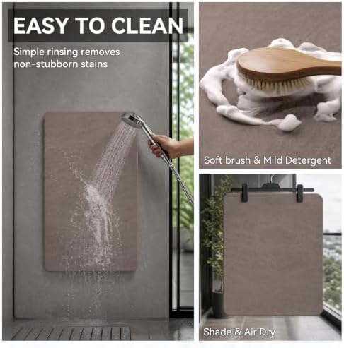 MontVoo -Bath Mat Rug-Rubber Backing Non Slip Quick Dry Absorbent Thin Bathroom Rugs Fit Under Door-Faux Suede Surface Bathroom Floor Mats-Shower Rug for in Front of Bathtub Shower Brown 17"x59"