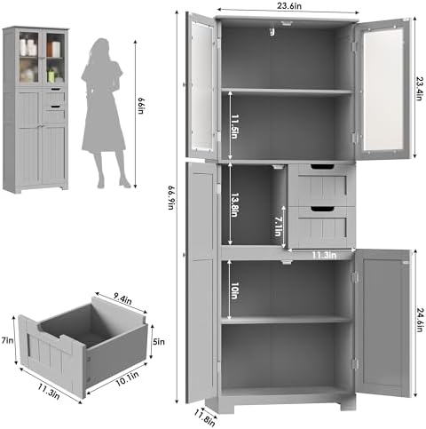 BOTLOG 67'' Tall Bathroom Storage Cabinet with Adjustable Shelf
