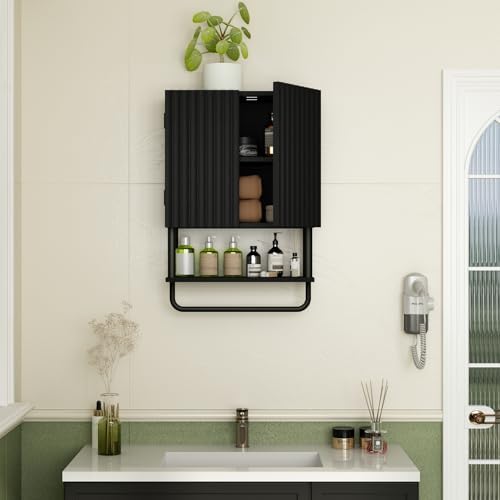 RUSTOWN Fluted Bathroom Wall Cabinet with 2 Doors, 3-Tier Medicine Cabinet