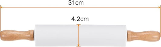 HARFINGTON Silicone Rolling Pins for Baking 12.2 Inch Non-Stick Silicone Surface Wooden Handle Rolling Pin Small Roller Playdough Rolling Pins for Fondant Kitchen Dough Pizza, White