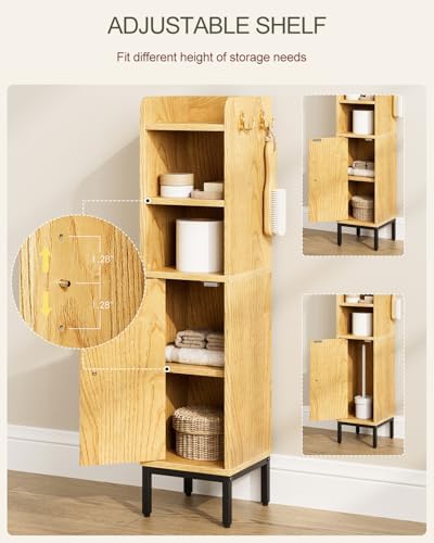 Bathroom Storage Cabinet, Small Corner Floor Hutch with Door and Shelves, Narrow Toilet Paper Cabinet, Bathroom Organizer with Adjustable Shelf, for Toile、Small Spaces