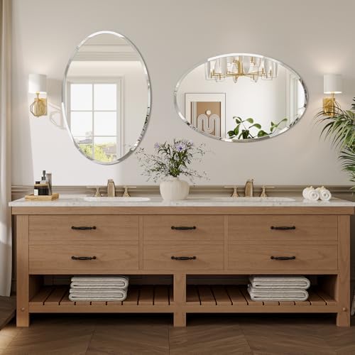 Frameless Oval Mirror, 18"x26" Oval Beveled Bathroom Mirrors