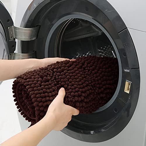 ACCUMTEK Striped Brown Bathroom Rug Mat 48"x17" Ultra Soft, Non Slip Chenille Bath Rugs, Absorbent Plush Shaggy Bath Mats for Bathroom, Bedroom, Kitchen, Shower, Tub