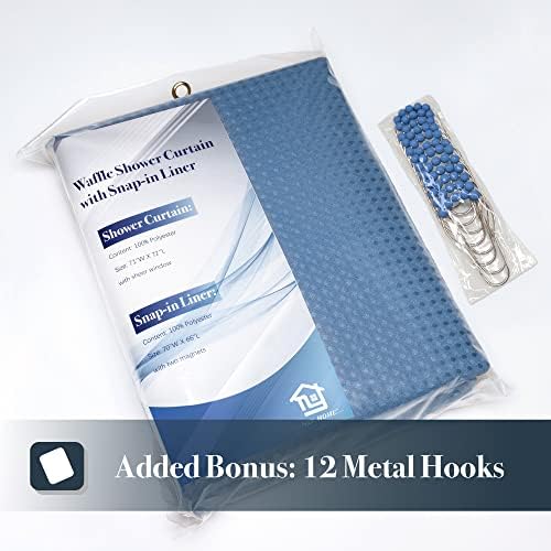 N&Y HOME Waffle Weave Shower Curtain with Snap Liner 71x72 Moonlight Blue