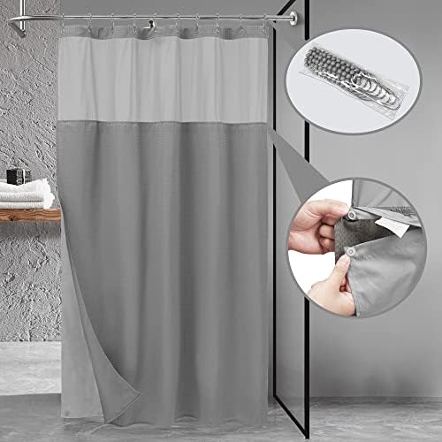 N&Y HOME 54 x 78 Waffle Weave Shower Curtain with Snap-in Liner Set Gray