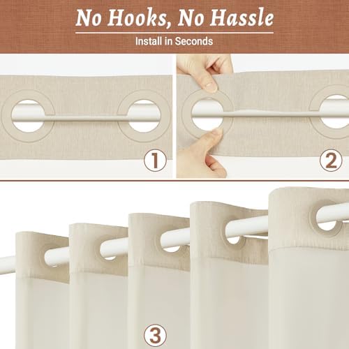 WONICY No Hook Shower Curtain with Snap-in Liner, Cream, 71 x 77