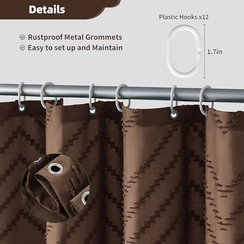 Siiluminisoy Brown Shower Curtain Fabric Shower Curtain for Bathroom 72 x 72 Tufted Chevron Textured Striped Modern Farmhouse Minimalist for Bathroom