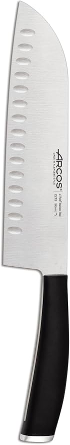 Arcos Santoku Knife 7inch - Blade Nitrum Stainless Steel 180mm - Japanese Kitchen Knife for Fish, Meat and Vegetables - Handle Polypropylene - Classical design and finish - Series Tango - Black Color