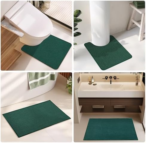 TYUU Large Bathroom Rugs Non Slip Washable Bath Rugs Super Absorbent Bathroom Rug Thin Quick Dry Low Pile Bath Mats, Dark Green 36"x60"
