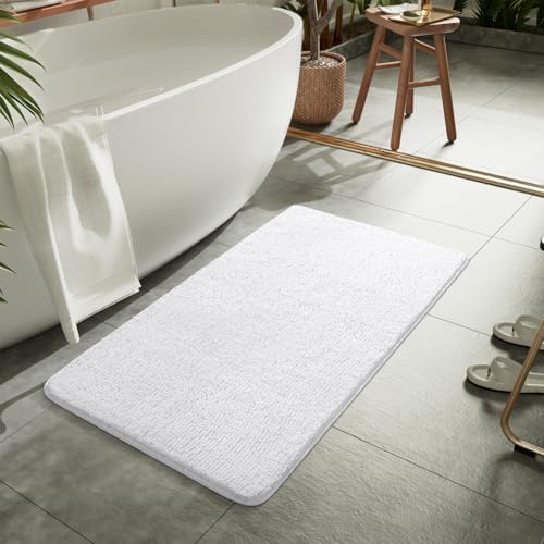 LOCHAS Luxury Bathroom Rug Shaggy Bath Mat 24 x 40 Inch, White