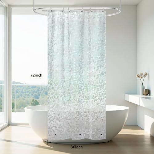 AooHome Plastic Shower Curtain Liner - Water Repellent PEVA Half Clear Shower Liner for Narrow Stall with 3D Decals Stained Glass Design & Bottom Magnets, Modern Single Bathroom Liner 36x72 Inch