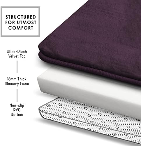 Clara Clark 2 Piece Bathroom Rugs Bath Mat Set, Velvet Memory Foam Bath Mats for Bathroom - Non-Slip, PVC Backing Bath Rugs, Washable - Dries Quickly, Purple