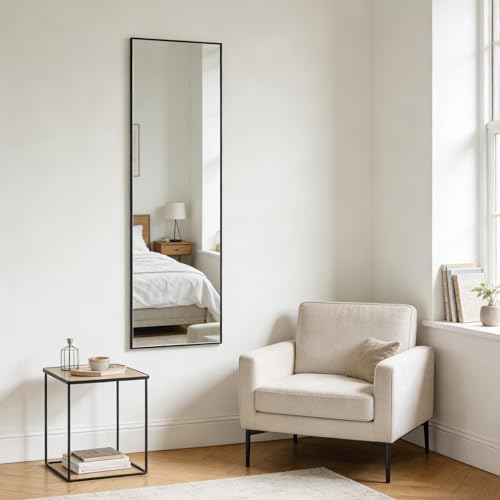 48x14 Inch Full Length Mirror Over the Door Hang or Wall Mounted Black