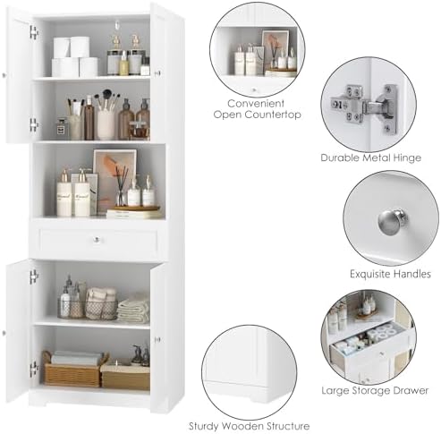 HIFIT Tall Bathroom Storage Cabinet with Drawer, Modern Linen Cabinet,White