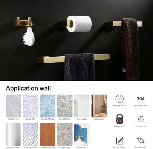 BAGNOLUX Brushed Gold Towel Bar, Bath Towel Holder 304 Stainless Steel, Towel Racks for Bathroom, Square Bathroom Accessories Set Towel Bar Set Heavy Duty, Brushed Brass