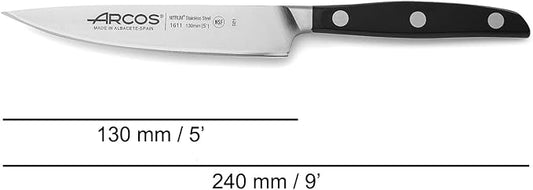 Arcos Vegatable Knife 5 Inch Stainless Steel. Professional Vegetable Knife for Peeling Fruits and Vegetables. Ergonomic Polyoxymethylene Handle and 130 mm Blade. Series Manhattan. Color Black.