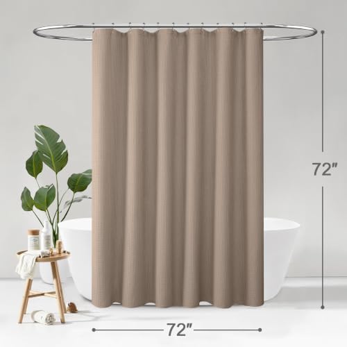 Waffle Weave Shower Curtain Heavyweight Cotton Fabric Beige 72Wx72L