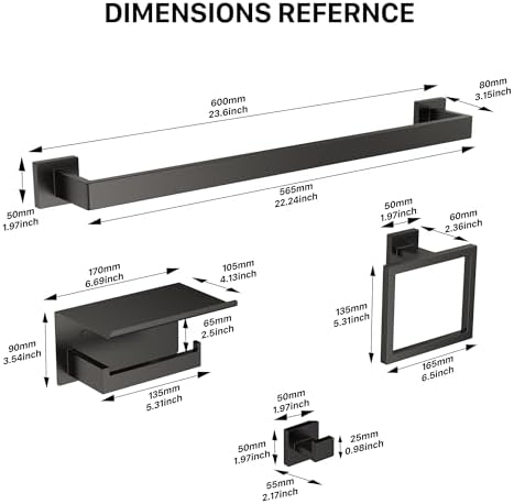 20-Piece 23.6 Inch Matte Black Bathroom Hardware Accessories Set