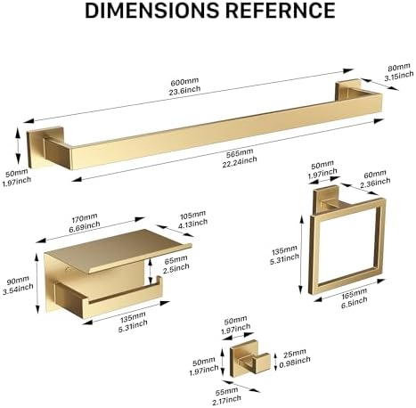 5-Piece 23.6 Inch Brushed Gold Bathroom Hardware Accessories Set