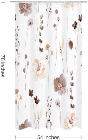 Gibelle Brown Beige Watercolor Floral Fabric Shower Curtain, 54x78